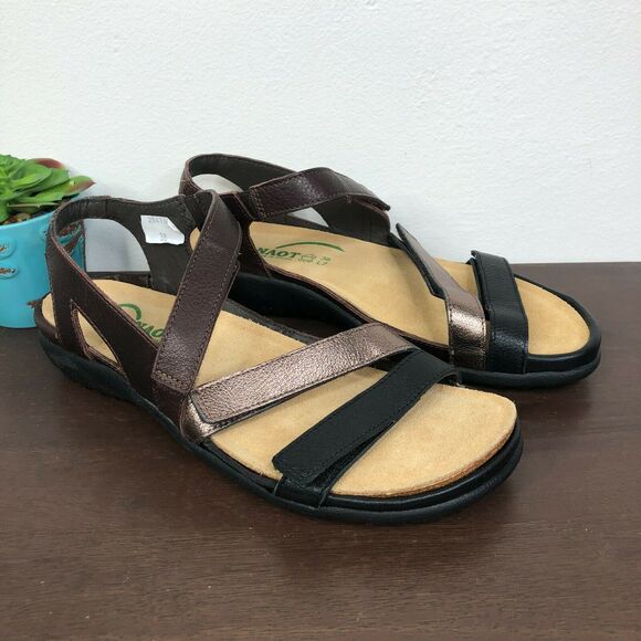 NEW Naot Womens Whetu Soft Black Radiant Copper Soft Brown Leather Sandals EU 38 - Picture 1 of 7